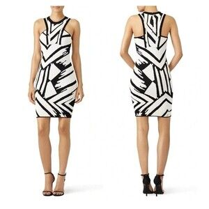 Ronny Kobo Jordi Black Printed Jacquard Stretch Sheath Dress Women’s Large
